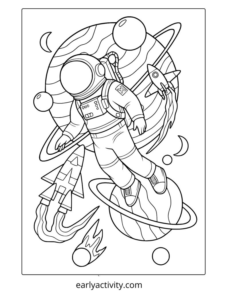 1 astronaut in space coloring page