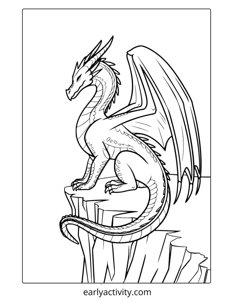 10_ dragon perched on a cliff coloring page