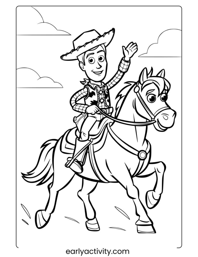 11_ woody riding a horse colouring page pdf
