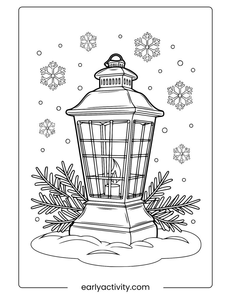 12winter lantern with Snowflakes coloring page