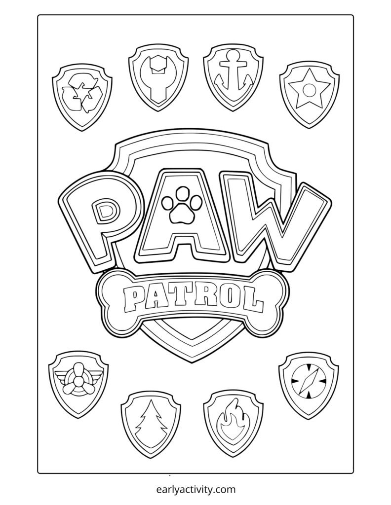 14 paw patrol logo and Badges Coloring page .pdf