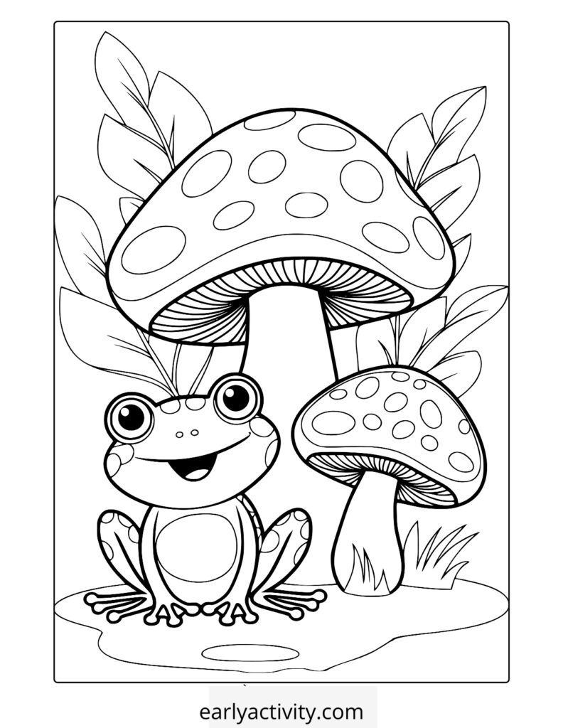 14frog and mushroom coloring page