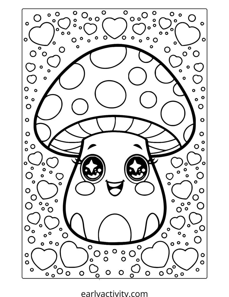 16kawaii mushroom coloring page