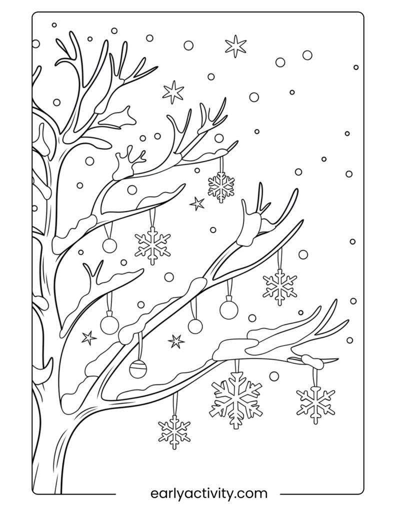16winter Tree with Hanging Ornaments coloring page