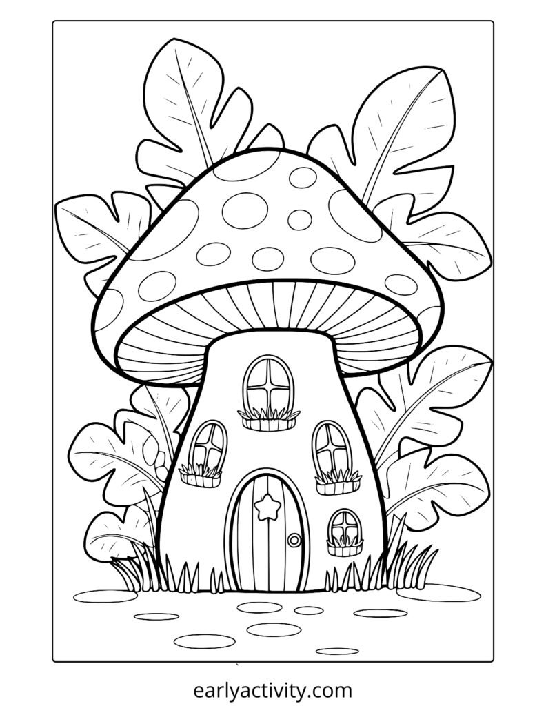 17simple mushroom house coloring page