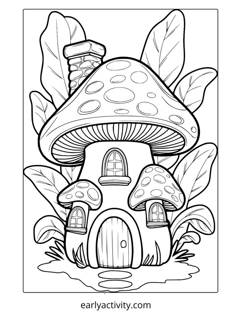 18smurts mushroom house coloring page