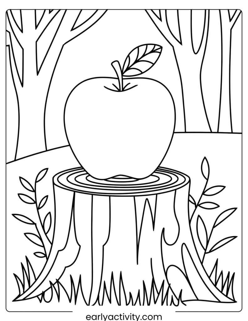 19Apple perched on a Tree Stump in a Forest Setting 1