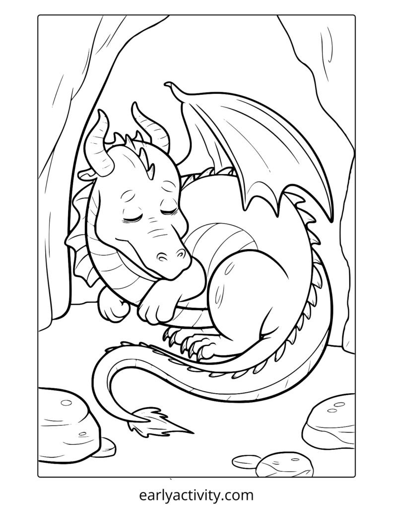 23sleeping dragon in a cave coloring page