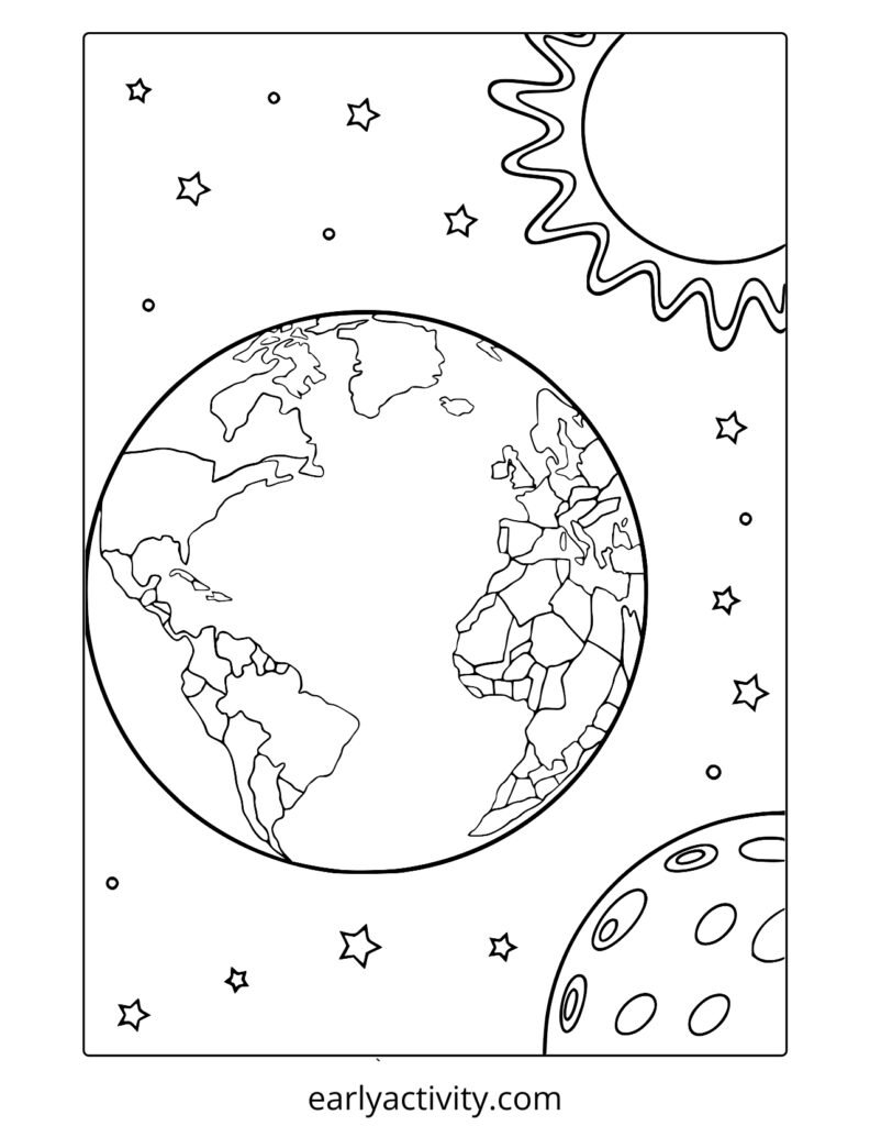 2earth with moon and sun coloring page