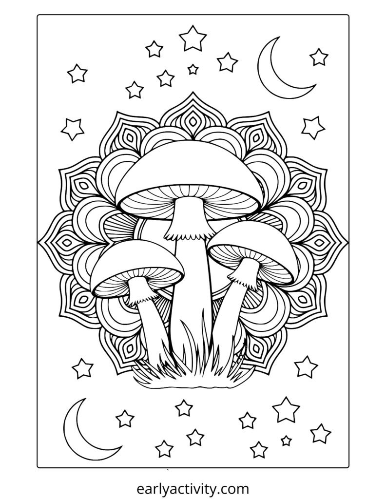 3_ mushroom mandala coloring page
