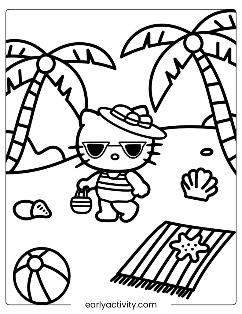 44_ beach hello kitty coloring pages