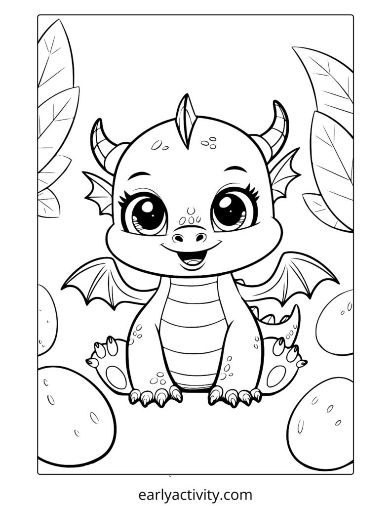 4_ cute dragon with eggs coloring page