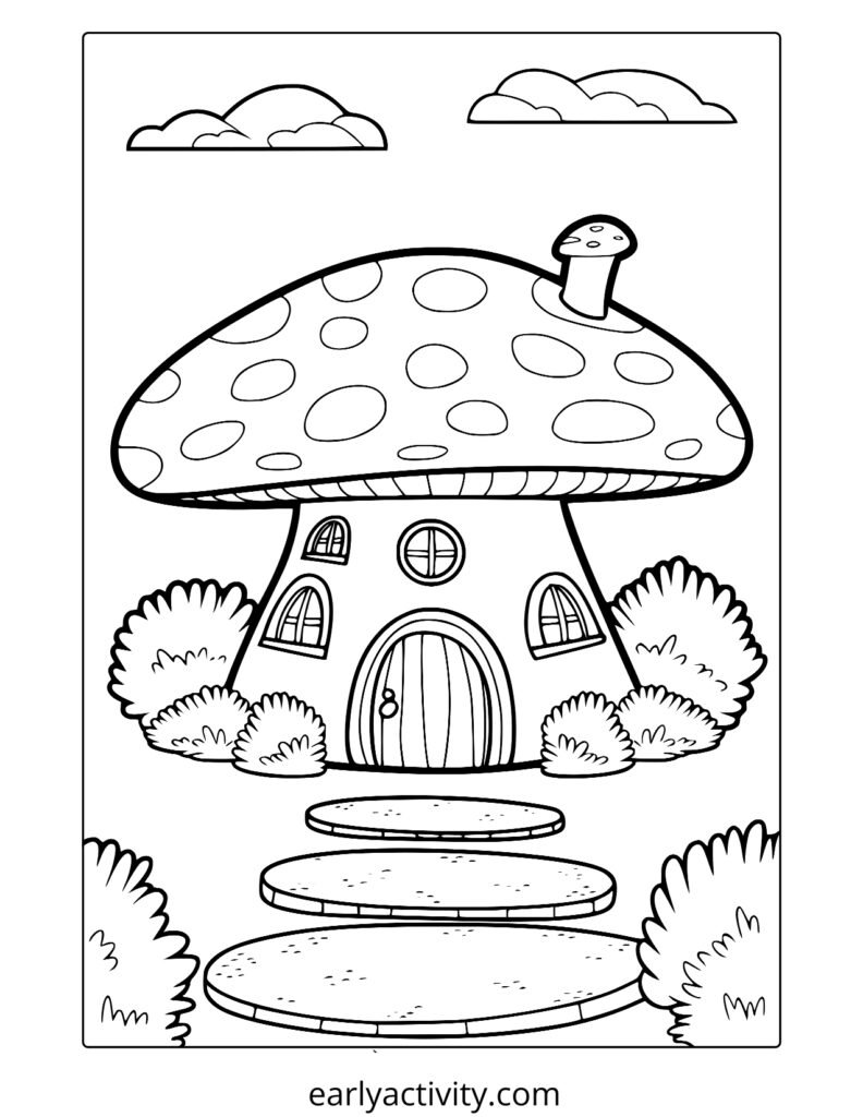 6_ mushroom house coloring page