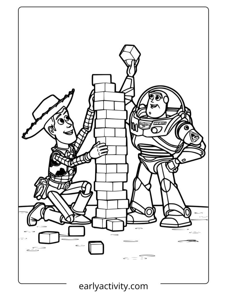 7_ woody and buzz building a tower colouring page pdf