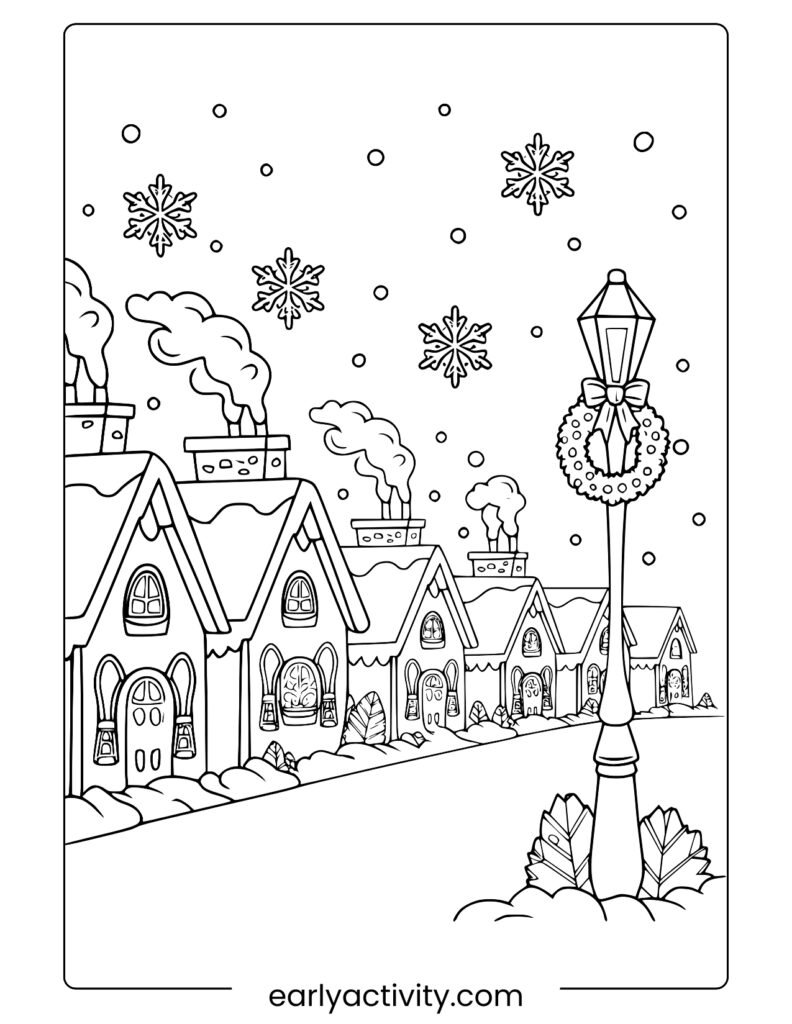 7_Snow Village Scene coloring page