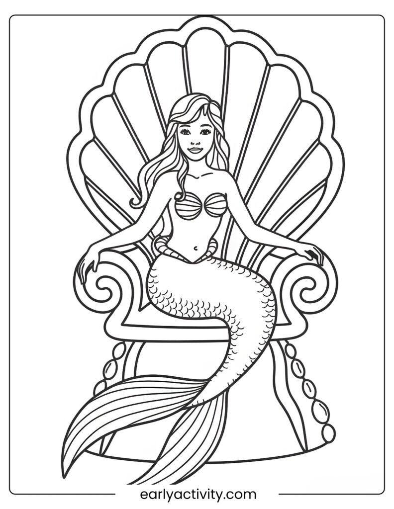9_ Mermaid Sitting in a Seashell Throne colring sheet .pdf
