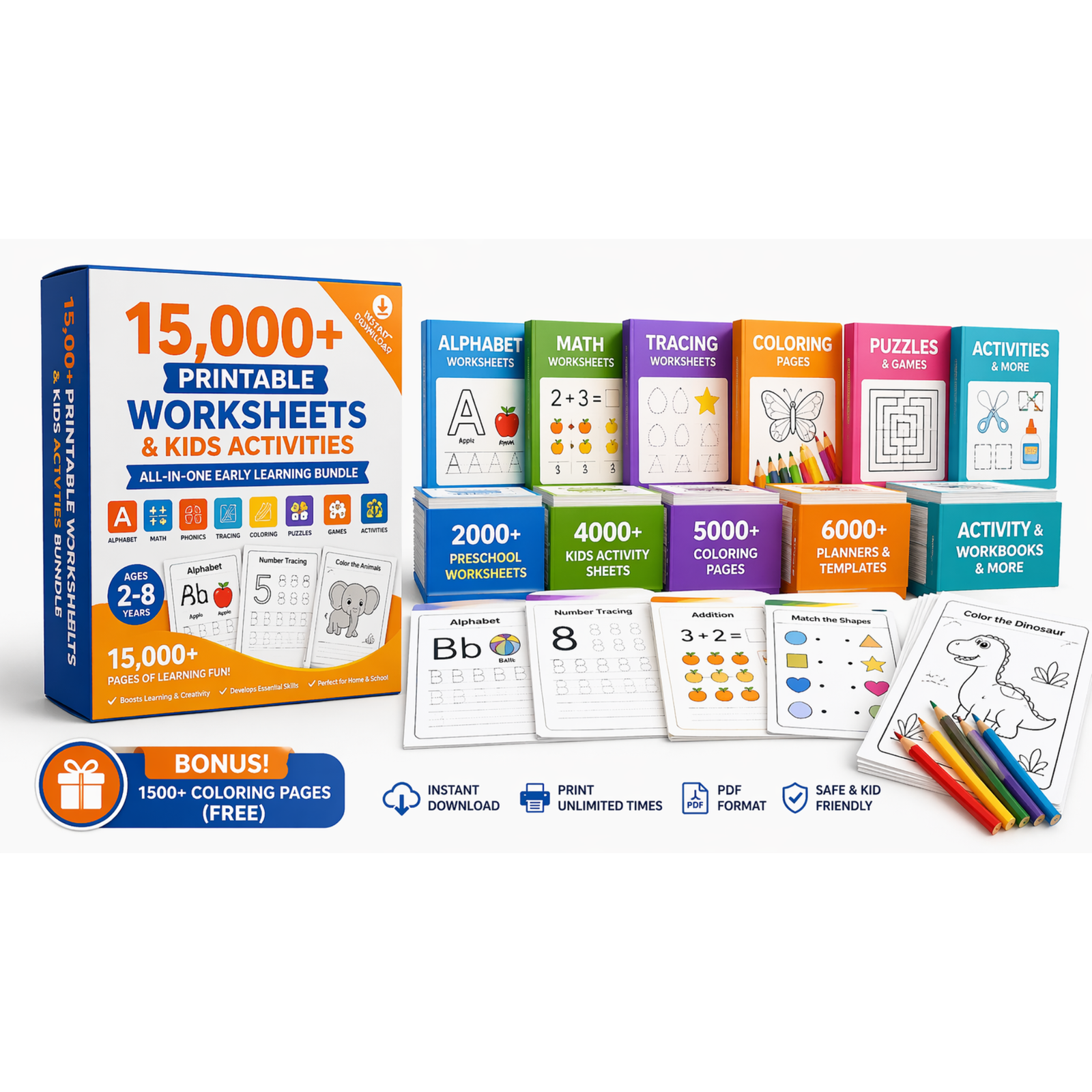 15,000+ Printable Worksheets & Kids Activities – All-in-One Early Learning Bundle