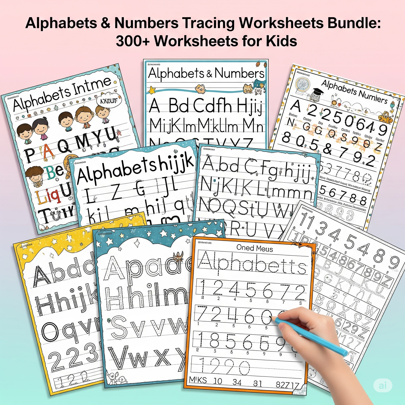 Alphabets & Numbers Tracing Worksheets Bundle: 500+ Worksheets