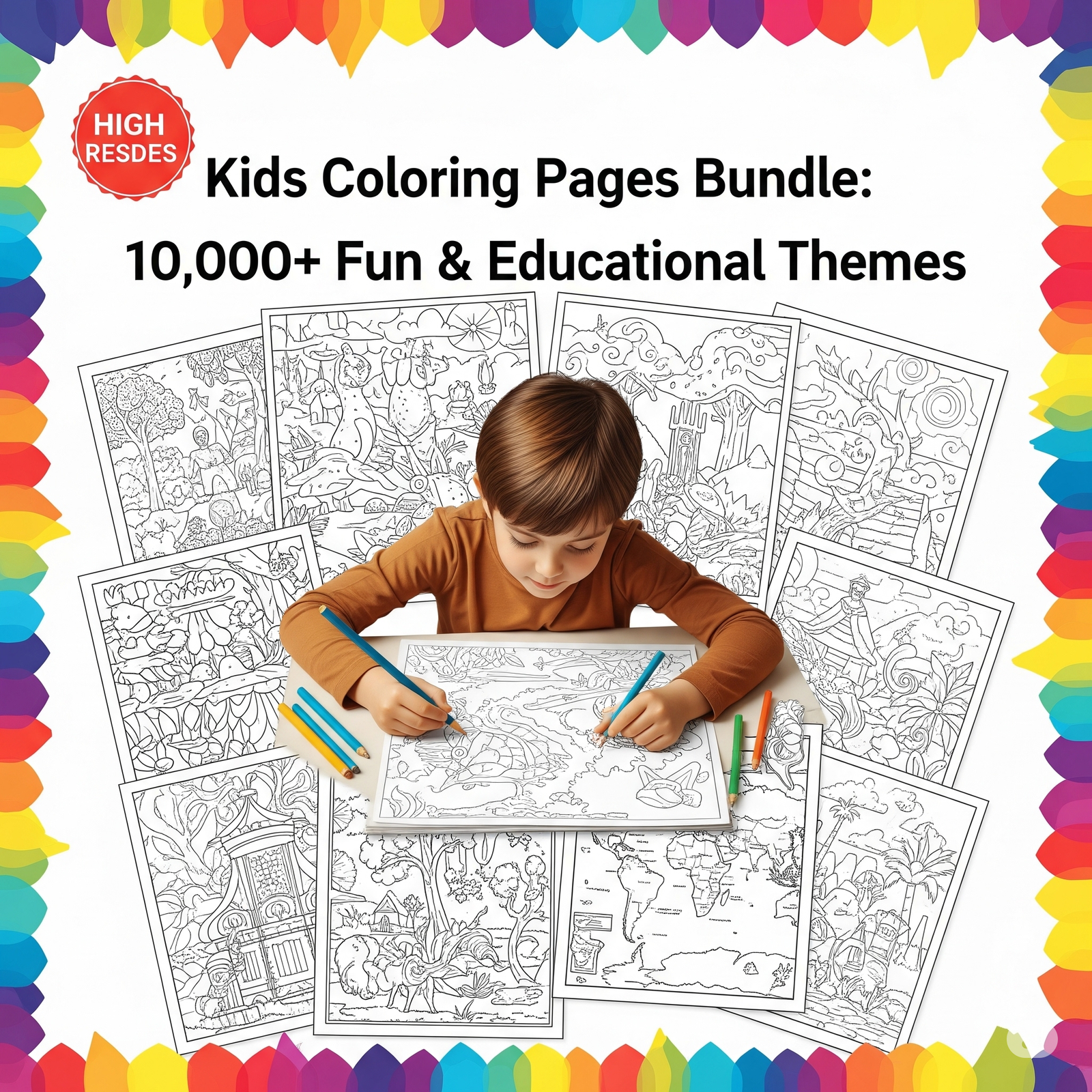 Kids Coloring Pages Bundle: 10,000+ Fun & Educational Themes